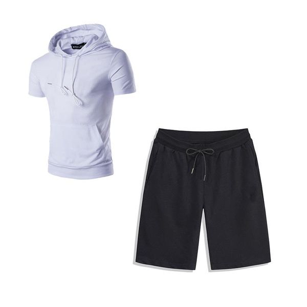 

men's tracksuits casual men short sleeved sets 2021 summer hooded t-shirt + shorts fashion solid 2 pieces suit clothing, Gray