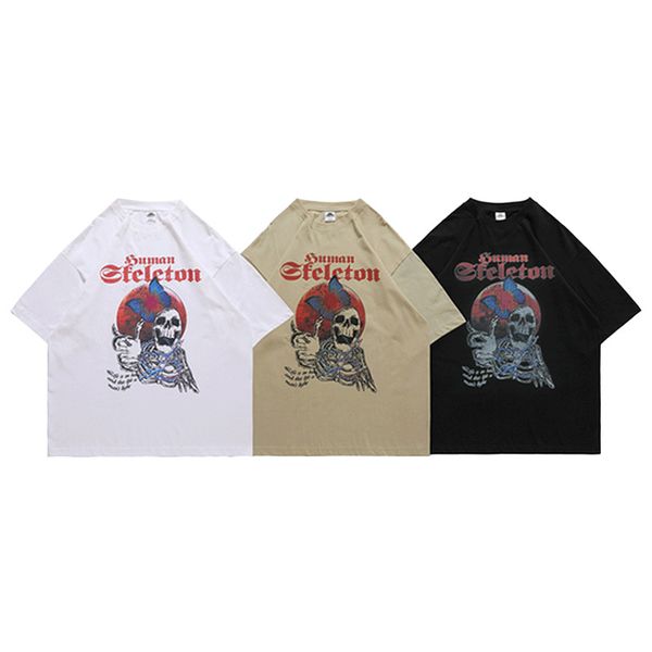 

men's t-shirts men's retro full moon skull short sleeve loose large size fashion casual trend summer breathable, White;black