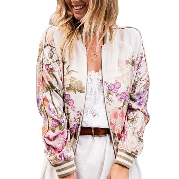 

women's jackets ayualin boho bomber jacket vintage 2021 autumn rayon floral print long sleeve coats casual flowers female outerwear, Black;brown
