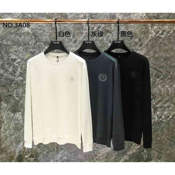 

autumn and winter 2021 korean new men's sleeve round neck t-shirt casual sweater long staple mercerized cotton, Black