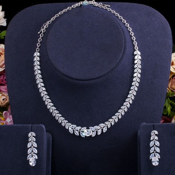 

t0147 necklace earrings two piece set aaa zircon plated platinum chain wedding dinner jewelry set, Black