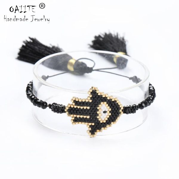 

charm bracelets oaiite black fatima hand evil eye women delicas miyuki bracelet handmade braide tassel bead rope chain jewelry lucky, Golden;silver