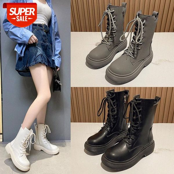 

short boots female autumn martin spring and single side zipper muffin thick soled handsome motorcycle #b560, Black