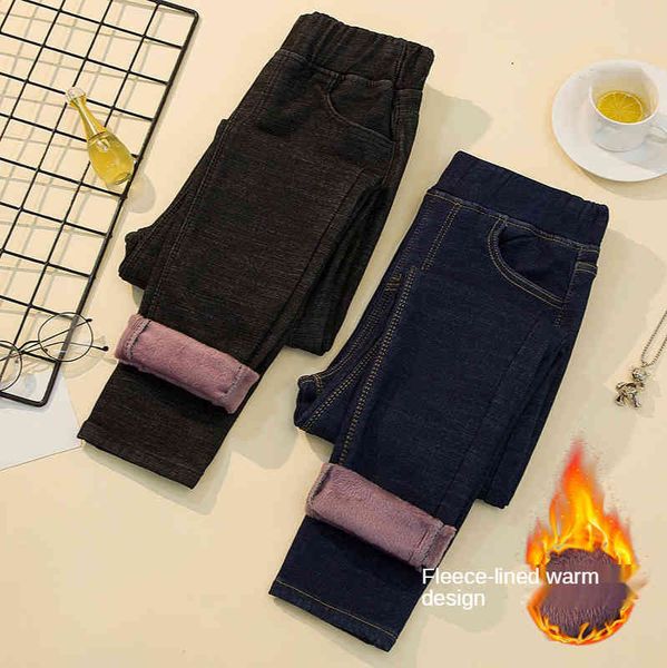 

women's jeans calÃ§as grandes das mulheres pelÃºcia engrossado calÃ§as brim outono e inverno novo retro cintura alta comprimento total da, Blue