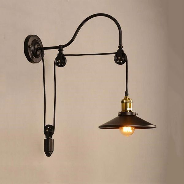 Lampada da parete retrò americana LOFT Lampada da vento industriale in ferro Lampada da parete con sollevamento a puleggia Lampade decorative da bar Sconce Lampade da parete Foyer