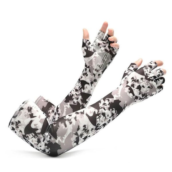 

elbow & knee pads arm sleeves ice silk sunscreen long gloves sun uv protection hand protector cover outdoor warmer half finger, Black;gray