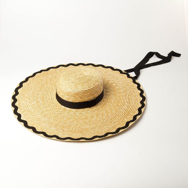 

fashion big hat spring and summer wave stick cloth edge flat eaves straw outdoor sunscreen beach, Blue;gray