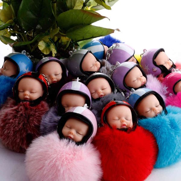 

new key button helmet cute sleeping doll hair ball pendant small gifta1, Silver