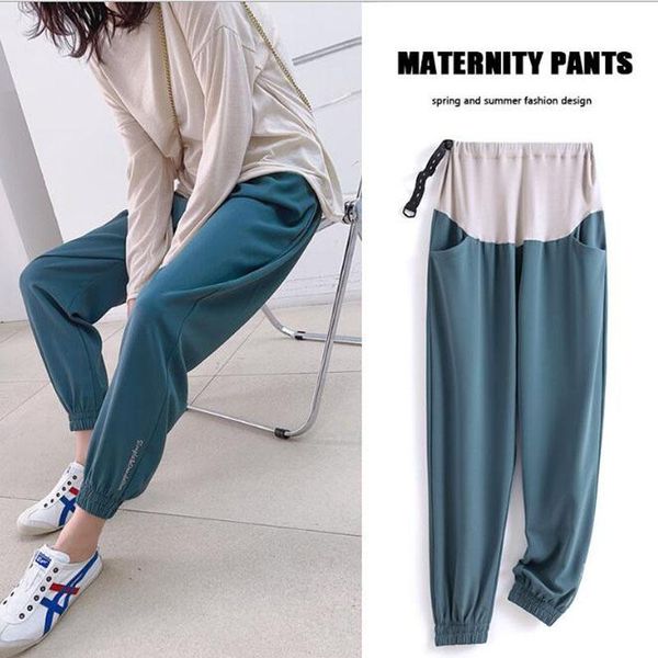 

maternity bottoms pregnant women casual stretch super high waist pants home loose adjustable abdominal sports 2021 fashion, White
