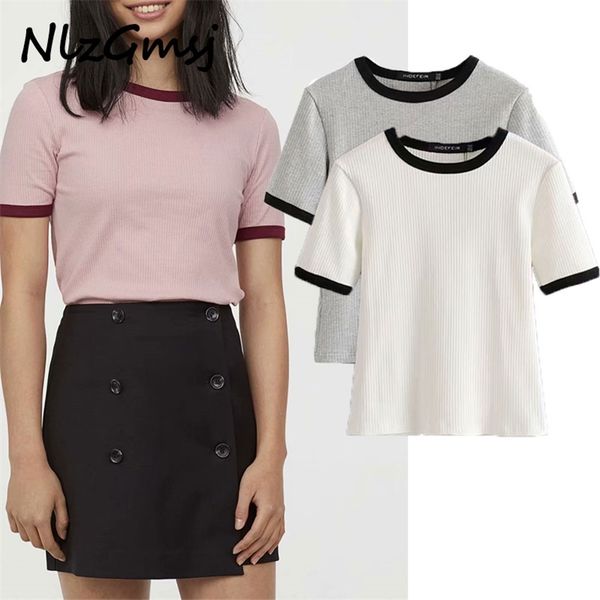 

t shirt women's t-shirts summer casual hit color threaded short-sleeved shirt o neck women clothing 210628, White