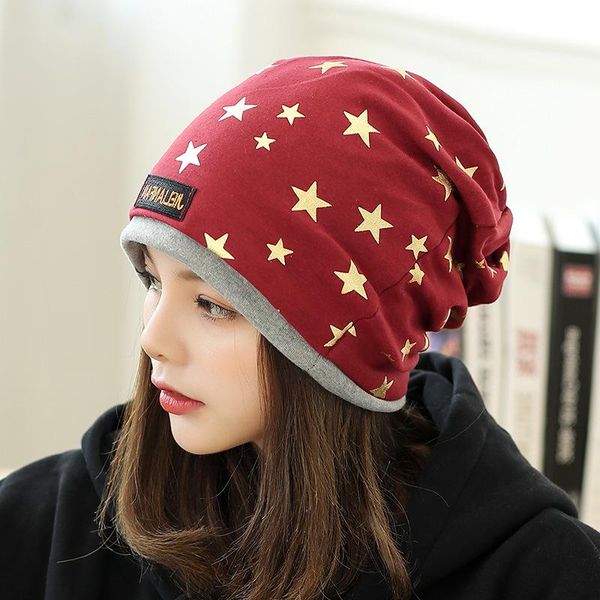

style fashion personalized bronzing five-pointed star bilateral multi-functional pullover cap versatile casual no toq beanies