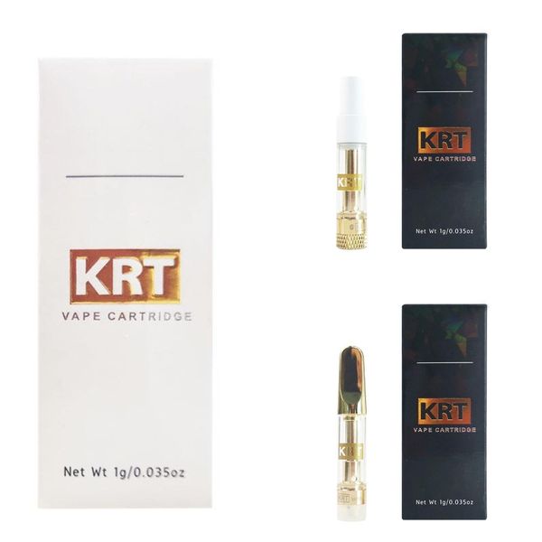 

krt empty vape cartridge with packaging boxes stickers 0.8ml 1.0ml gold white top