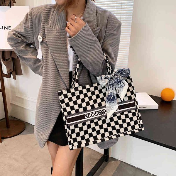 

54% off designer s new checkerboard 2022 fashion size hand korean large silk scarf tot women's bag