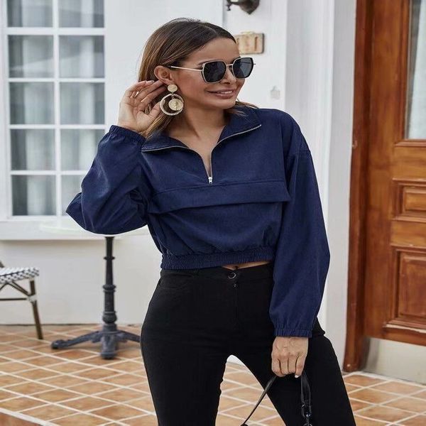 

blogger street autumn pography loose lapel sweater women's zipper jaet, Black