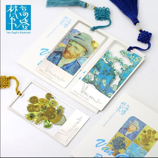 

van gogh theme creative hollow out metal bookmark art paiting fashion book marker with gift box