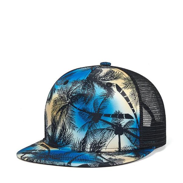 

wide brim hats beach coconut tree print hip-hop baseball hat summer shade net cap, Blue;gray