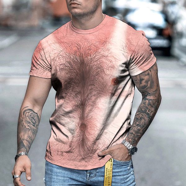 

tees,polos plus-size fashion man men's personality alternative chest hair printing round neck leisure trend short sleeve t-shirt