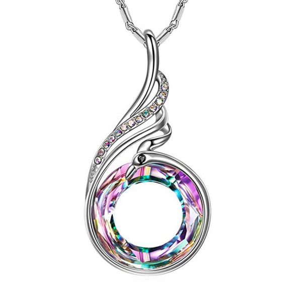 

pendant necklaces creative fashion gradient color necklace colorful crystal peacock jewelry #srn, Silver