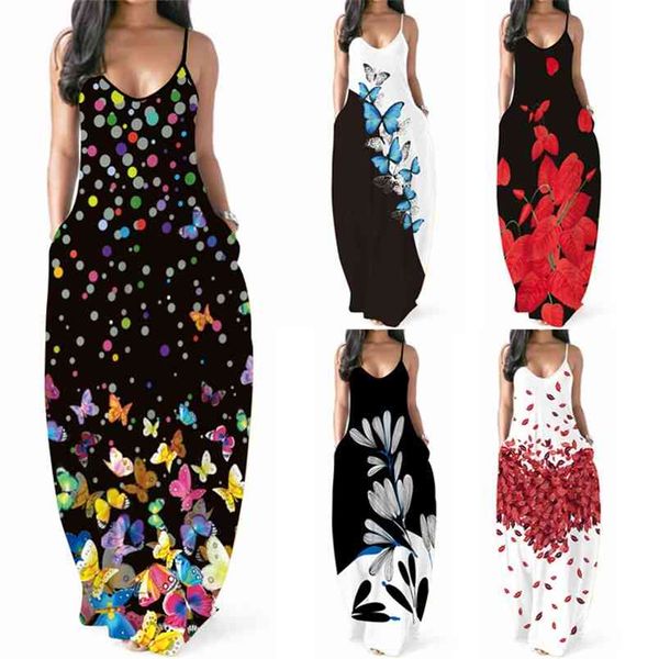 

summer suspender long dress printed women's clothing large size fashion 3d print femme robe vestido de mujer 210517, Black;gray