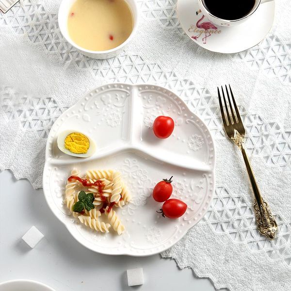 

dishes & plates european style embossed ceramic grid plate western dessert fruit breakfast salad