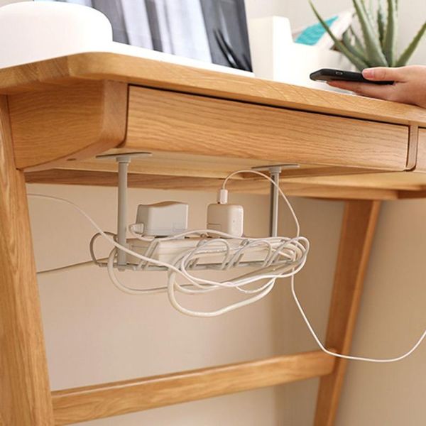 

hooks & rails under table storage rack cable shelf bottom cord holder hanging line finishing home office desk wire organizer