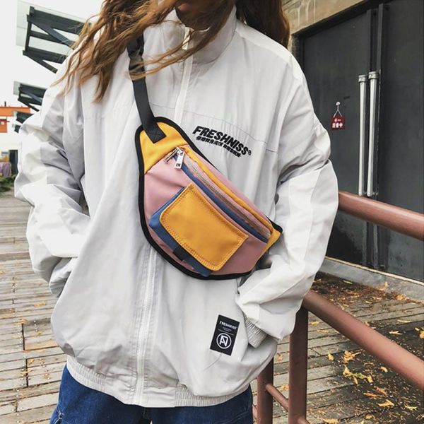 

waist bags hip hop women's bag men streetwear belt shoulder crossbody chest female fanny pack stitching banana purse