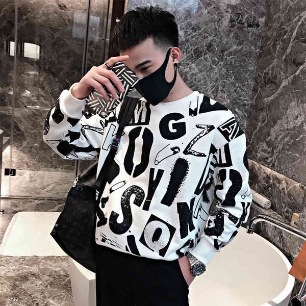 

mens sweater men's sweater 2021 new network red tide brand handsome and versatile loose fashion personalized autumn clothes, Black