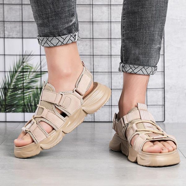 

sandals 2021 summer men's shoes trend thick bottom sports air cushion breathable men korean casual beach me, Black