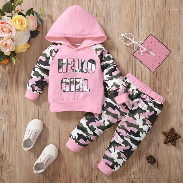 

clothing sets autumn baby girl clothes set letter print hooded long sleeve camouflage trousers kids spring sport1, White