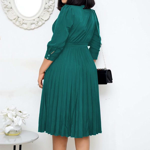 

women dressed high waist plied with modest button office ladies fashionable dress elegant work wear at knee height big size vyom, Black;gray