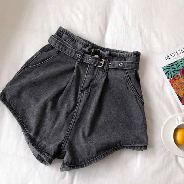 

euro style women denim shorts vintage high waist cuffed jeans street wear summer spring autumn 210601, White;black