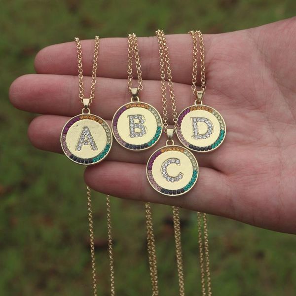 

pendant necklaces fashion crystal geometry round statement for women girl rainbow a-z 26 letters initial name necklace christmas gift, Silver