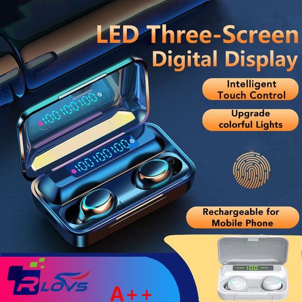 

wireless headphones f9 new tws 5.0 bluetooth earphones sports waterproof in-ear earbuds digital display touch hd call headset