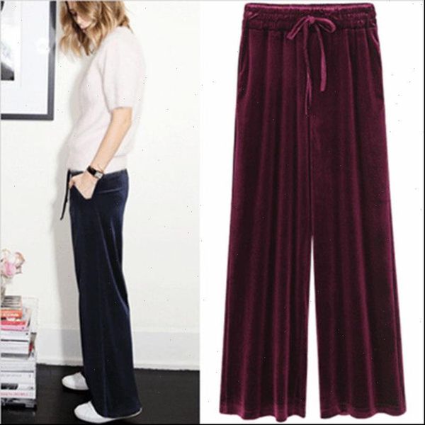 

women capri autumn winter pants plus size velvet vintage trousers harem high waist loose wide leg pant, Black;white
