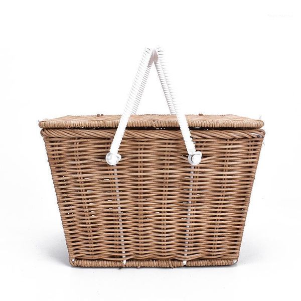 

storage baskets cute summer bell piki basket natural vintage rattan woven portable picnic multifunctional box1