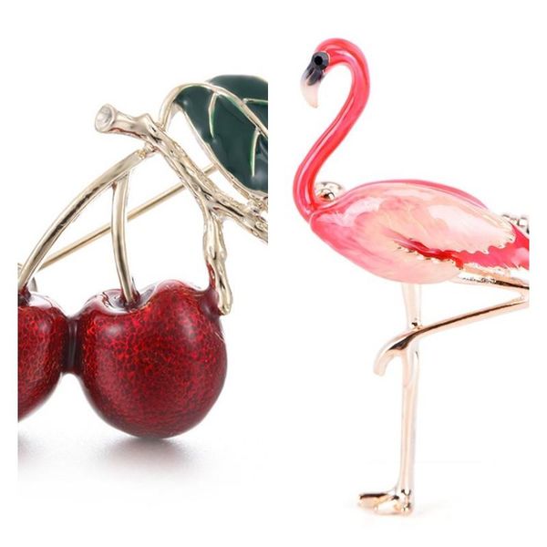 

pins, brooches fashion bee cherry christmas elk snowman flamingo insect brooch costume jewelry for women or girls, Gray