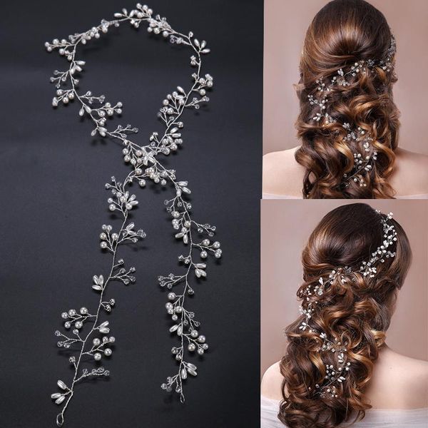 

hair clips & barrettes fashion crystal pearl flower long headbands for women 50cm 100cm bridal wedding headpiece decorations accessories ml0, Golden;silver
