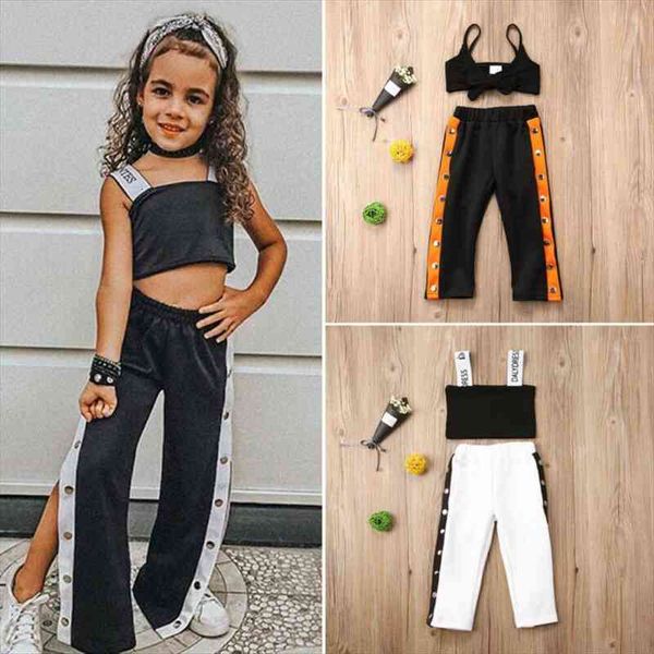 

summer fashion toddler kid baby girl clothes crop striped pants tracksuit outfit sports fashion set, White