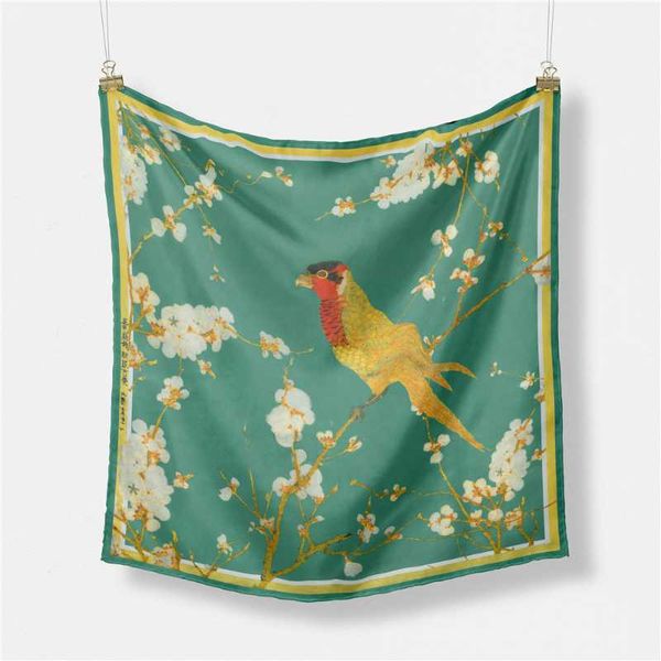 

scarves twill silk scarf woman birds painting square wraps bandana small hijab foulards tie headband neckerchief 53cm, Blue;gray
