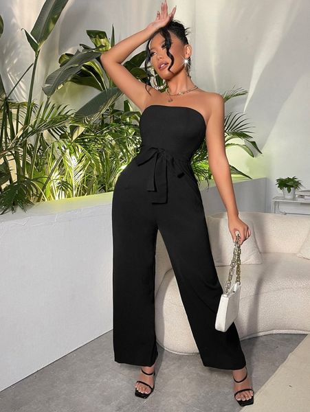 

sxy wide leg belted tube jumpsuit n4al#, White