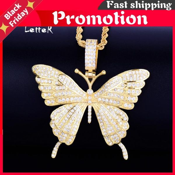 

pendant necklaces animal butterfly necklace & iced out tennis chain gold color cubic zircon men's women hop rock jewelry, Silver