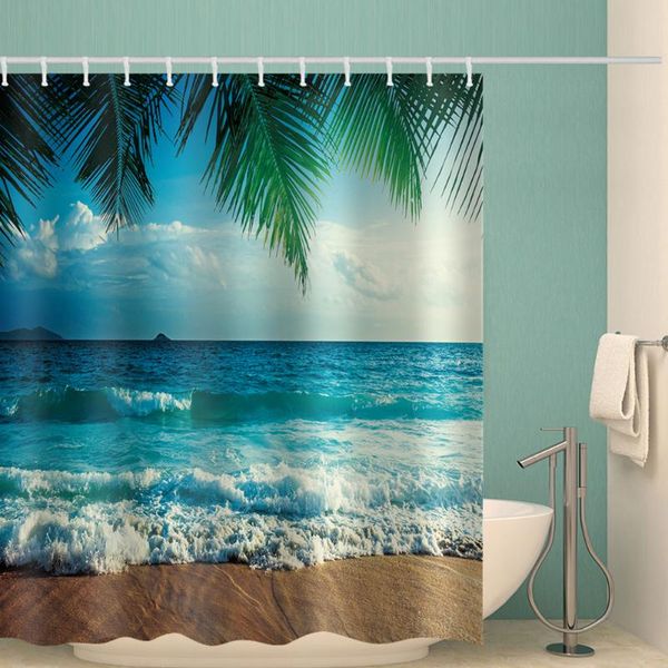 

shower curtains home curtain bathroom 3d printed toilet decoration el hanging soft waterproof polyester beach wave washable