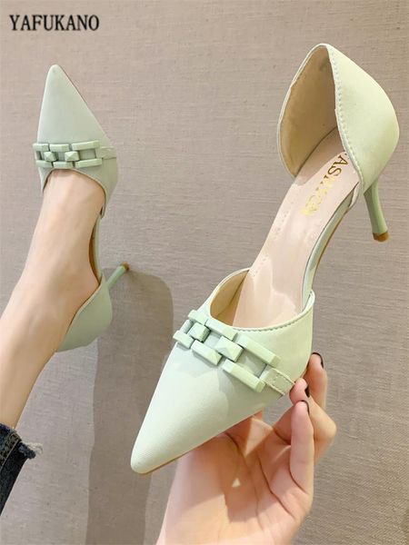 

dress shoes korean elegant temperament pointed toe women pumps shallow mid hollow high heels fairy style chain decoration party, Black
