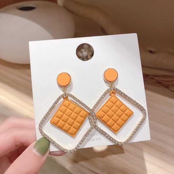

dangle & chandelier s925 needle trendy square rhinestone drop earrings fashion yellow black simple rhombus for women jewelry, Silver