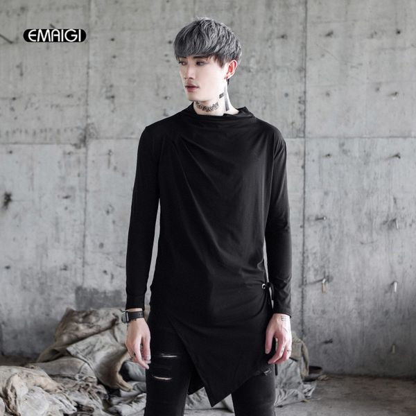 

punk-style, high-street, hip-hop male long-sleeve t-shirt asymmetry in shirts yprc, White;black