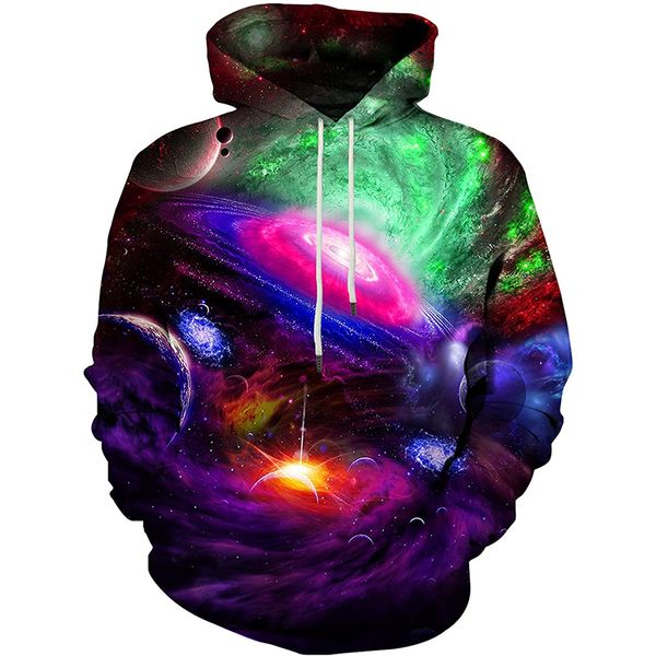 

color feather 3d printing hoodie visual impact party punk goth round neck sweater hoodie, Black