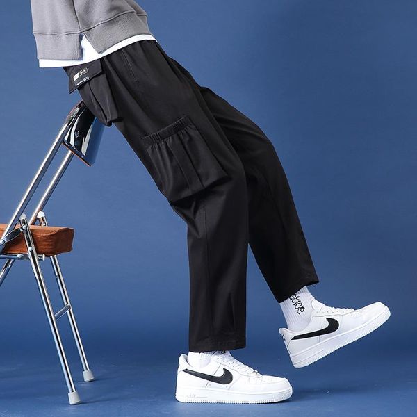 

men's pants 2021 autumn multi-pocket tracksuit men ankle style casual sweatpants solid harem trousers 3 colors m-4xl 1075, Black