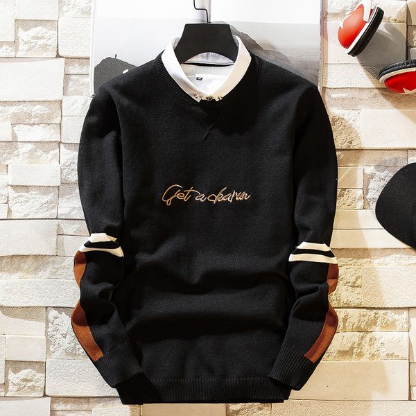 

sweater knit men's clothing autumn and winter youth base coat t shirt pullover fake two collar, White;black