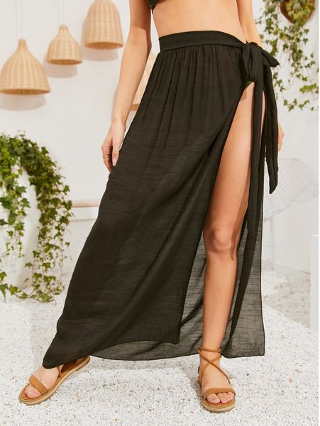 

wrap tie side cover up skirt y1sg#, White;black