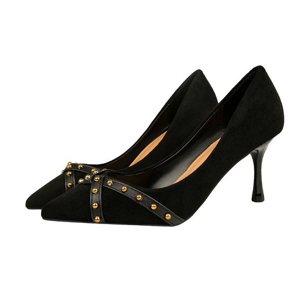 

fashion women's shoes thin heel high heel nightclub thin pointed rivet single shoes women's high heel shoes, Black